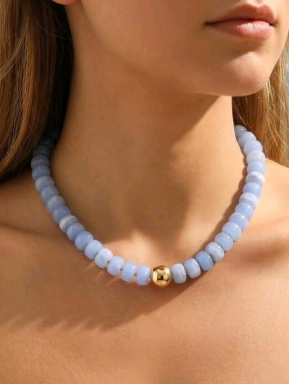 NEW! Boho Gold Accent Light Blue Beaded Choker Necklace - Women Jewelry
